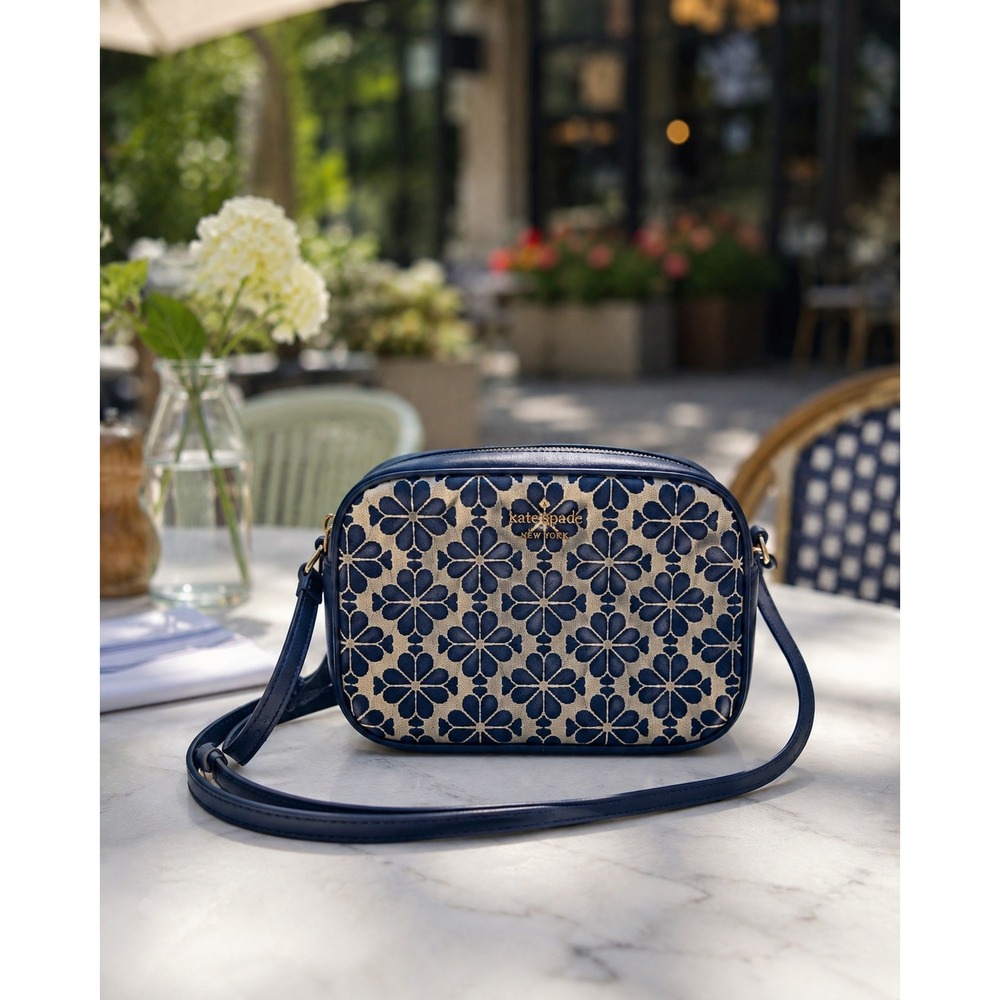 Kate Spade New York Spade Flower Jacquard Mini Camera Bag Blue Multi Crossbody